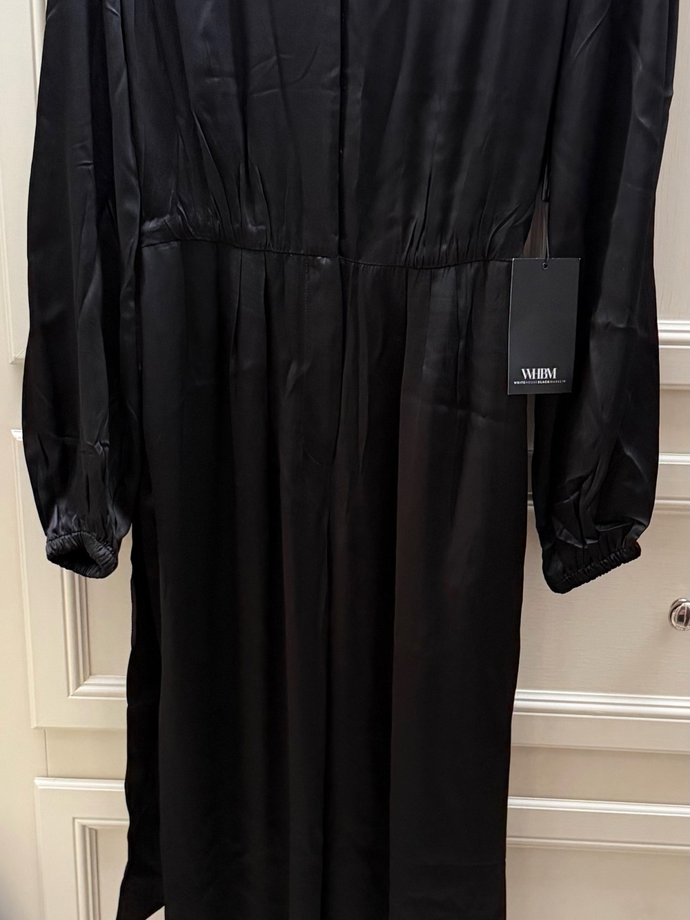 White House Black Market Black Long Sleeve Maxi jumpsuit with Gathered Waist